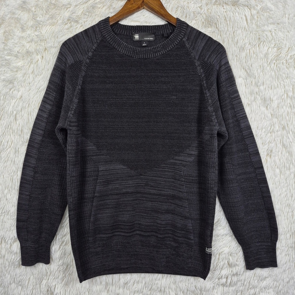 G-Star Raw 3D Biker Rib Knit Sweater Mens Medium Gray Textured Crewneck